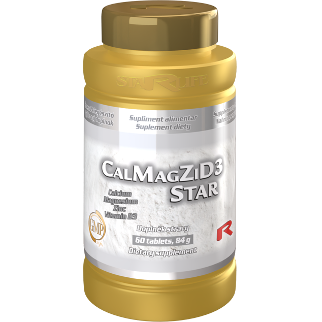 CalMagZiD3 STAR, 60 tablet – vápník, hořčík, zinek a vitamín D3.