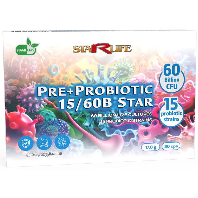 PRE+PROBIOTIC 15/60B STAR, 30 kapslí – silná směs probiotik pro střeva.