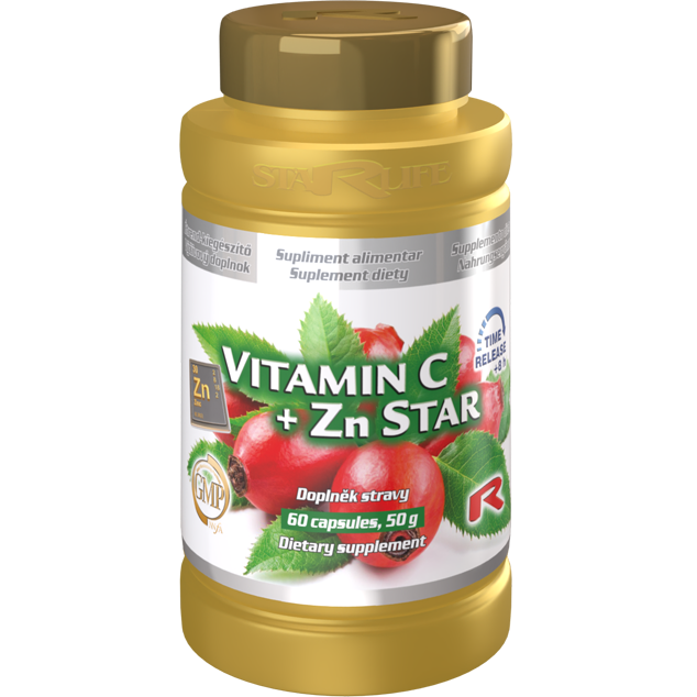 VITAMIN C + Zn STAR, 60 kapslí – kombinace vitamínu C a zinku pro imunitu.
