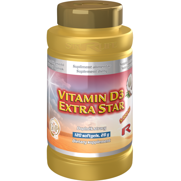 VITAMIN D3 EXTRA STAR, 120 kapslí – extra silná dávka vitamínu D3 pro kosti.