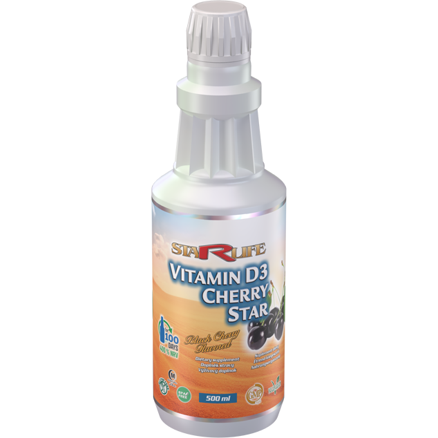 VITAMIN D3 CHERRY STAR, 500 ml – tekutý vitamín D3 s příchutí višně.